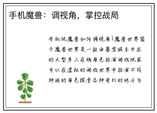 手机魔兽：调视角，掌控战局